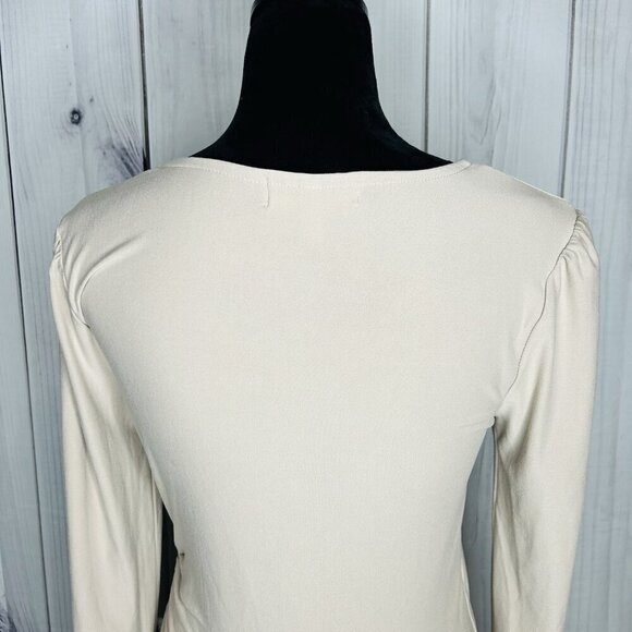 Planet Gold Wrap Front Top Shirt Light Brown Long Sleeve Sz M Scrunch Side - Picture 7 of 8